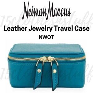 NWOT NEIMAN MARCUS LEATHER Travel Jewelry Case - Turquoise Blue